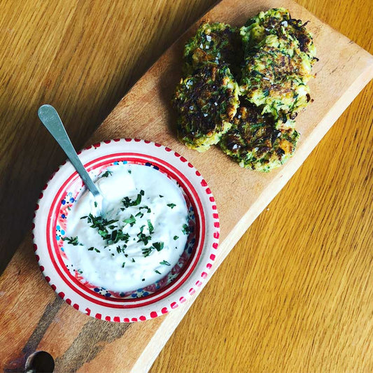 Zucchini Fritters with  Minted Yoghurt